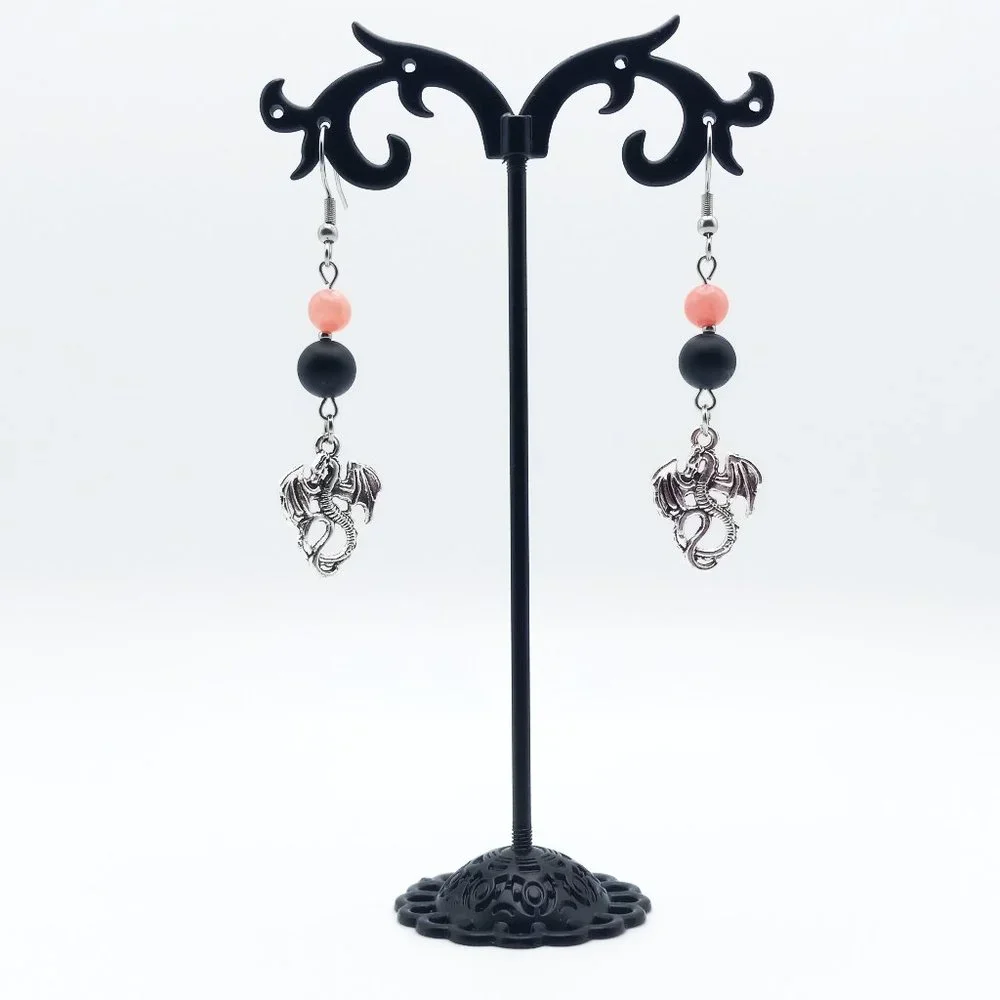 Dragon Quartz Agate Healing Chakra Gemstone Dangle Drop Earrings Handmade - Picture 4 of 6